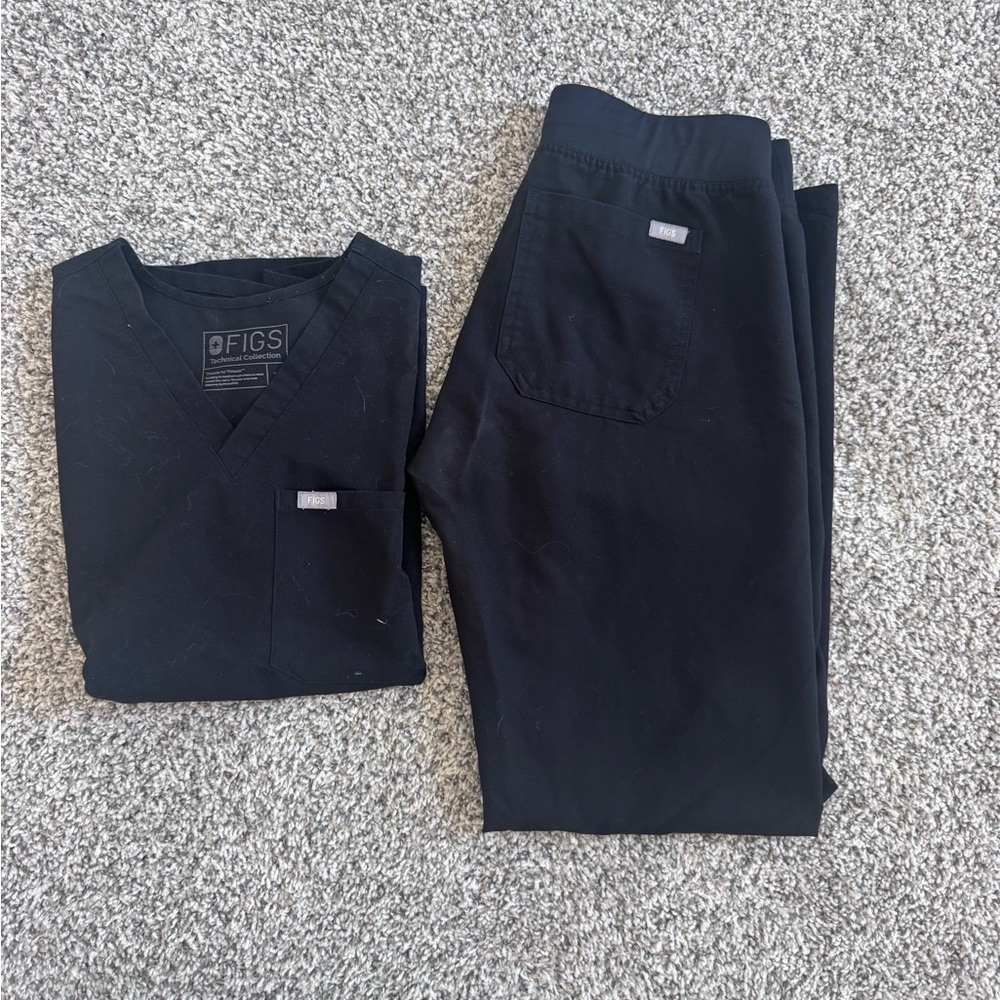 Figs BLACK scrub V-Neck Scrub Top XS and Pants Small